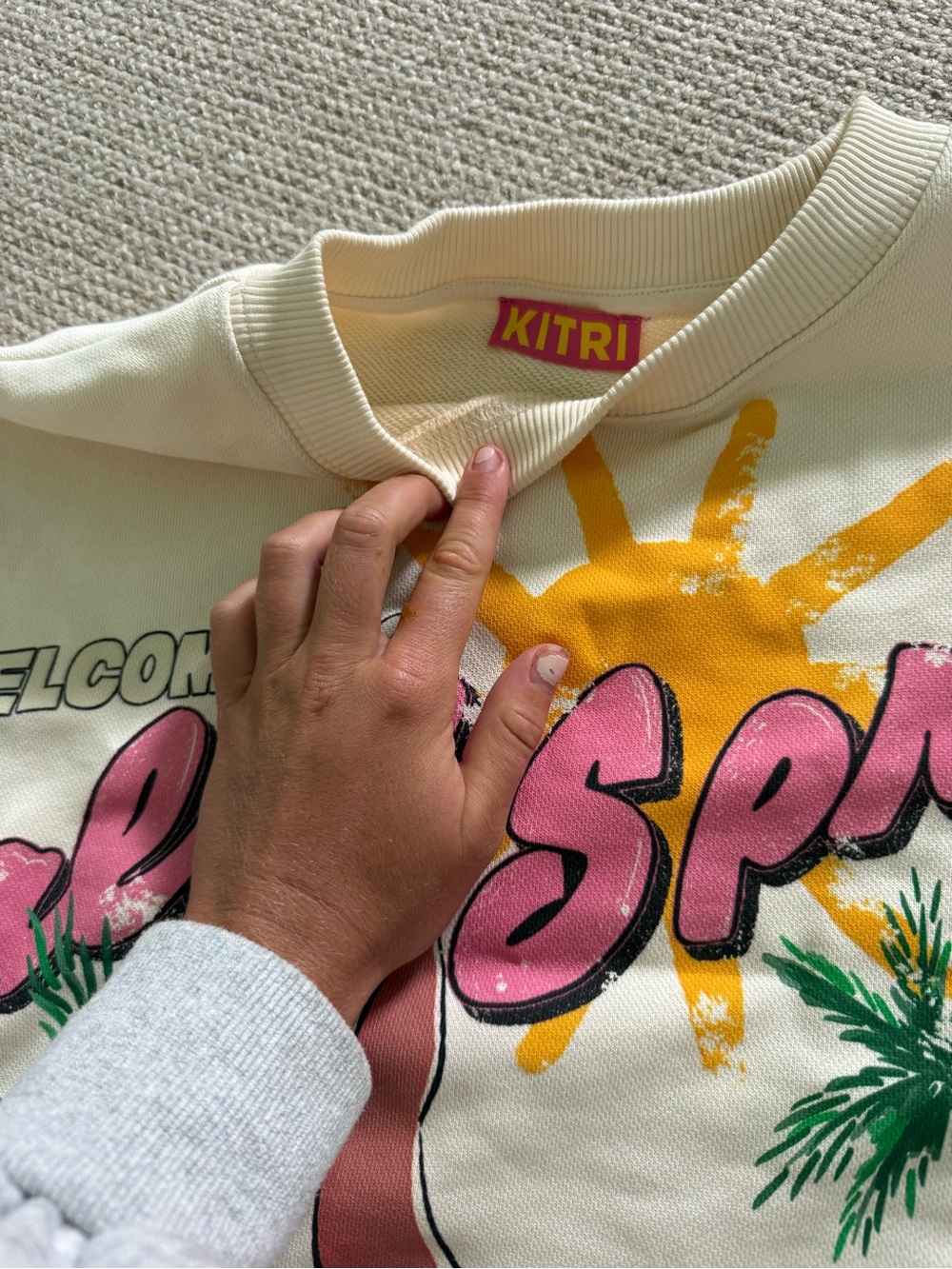 Cream "Welcome to Palm Springs" Graphic Crewneck Sweater - Picture 3 of 3